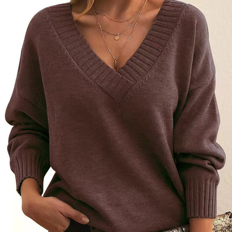 Womens Sweaters Casual Drop Shoulder Long Sleeve V Neck Pullover Tops Trendy Fall Fashion Clothes