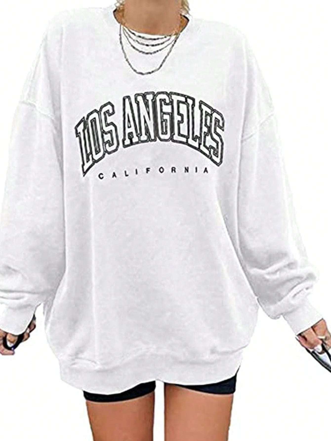 Langwyqu Women's Oversized Sweatshirt Los Angeles California Crewneck Long Sleeve Casual Loose Pullover Tops