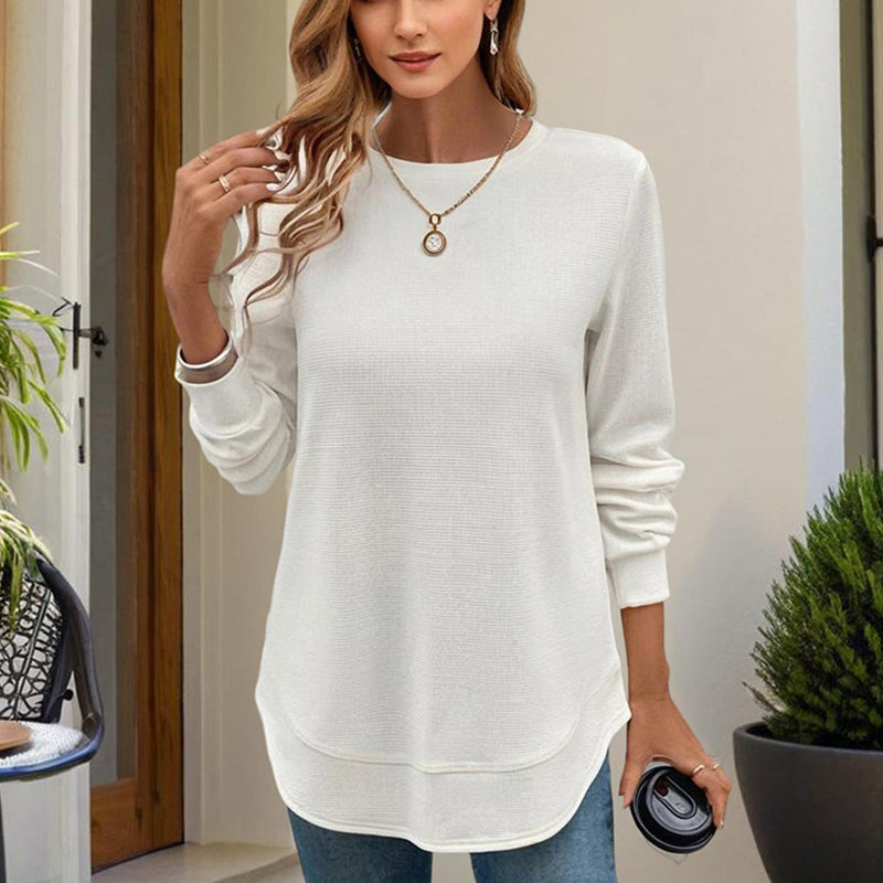 Women's Elegant Solid Color Long Sleeve Crewneck Sweatshirt, Casual Basic Pullover Top For Spring And Fall