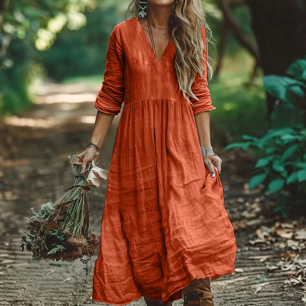 Bohemian Holiday Cotton And Linen Style Dress