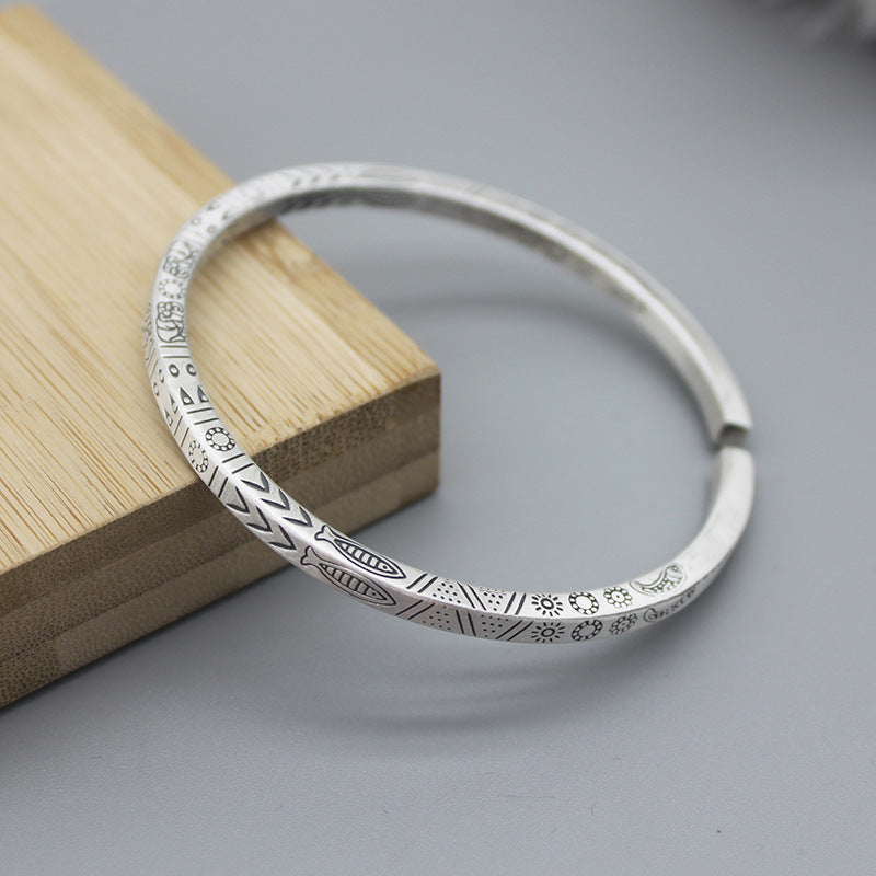 Men's And Women's Retro Totem Ethnic Style Silver Bracelet