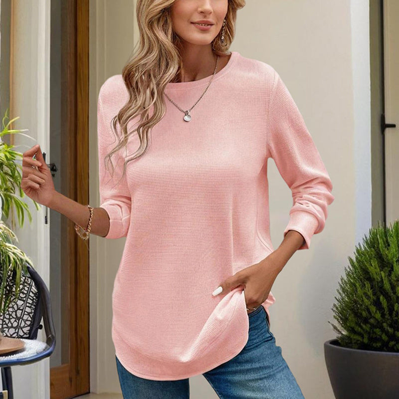 Women's Elegant Solid Color Long Sleeve Crewneck Sweatshirt, Casual Basic Pullover Top For Spring And Fall