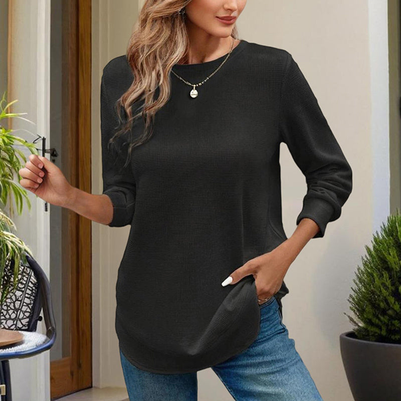 Women's Elegant Solid Color Long Sleeve Crewneck Sweatshirt, Casual Basic Pullover Top For Spring And Fall