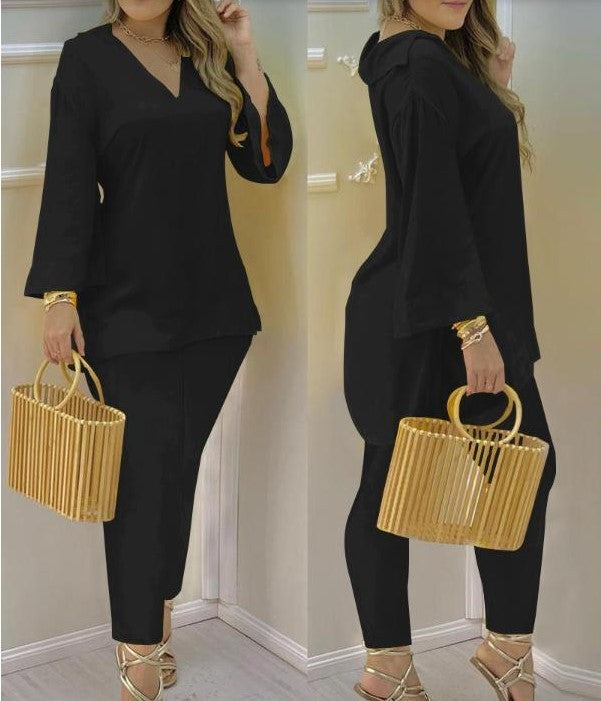 Bell Sleeve Top And Trousers Fashion Suit Women