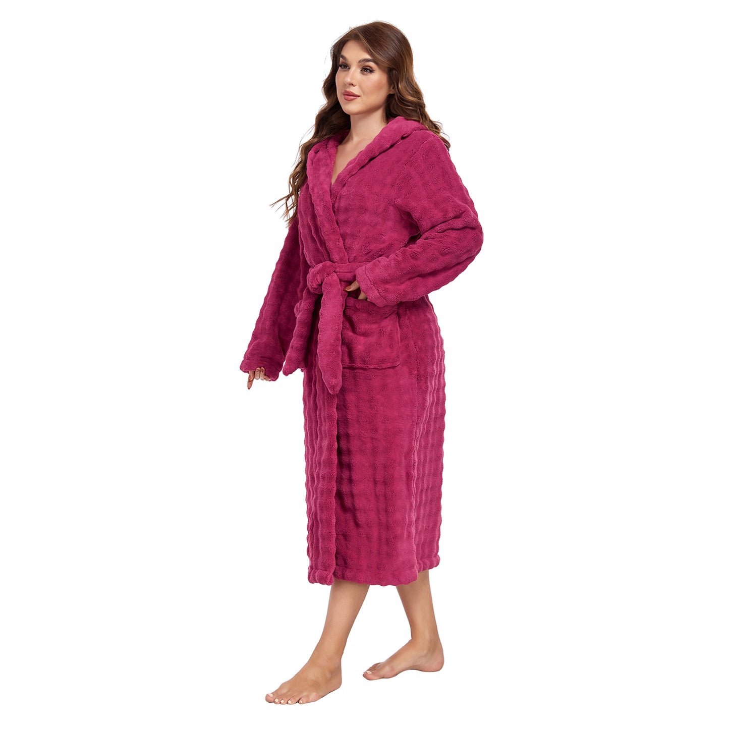 RONGTAI Luxury Plush Absorbency Robe For Women Extra Long Fleece Bathrobe With Hood & Pockets Warm Terry Cloth Loungewear
