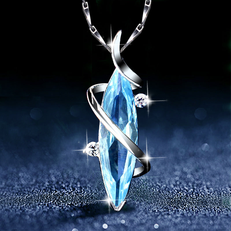 Sterling Silver Blue Crystal Necklace Chain Pendant  Lady