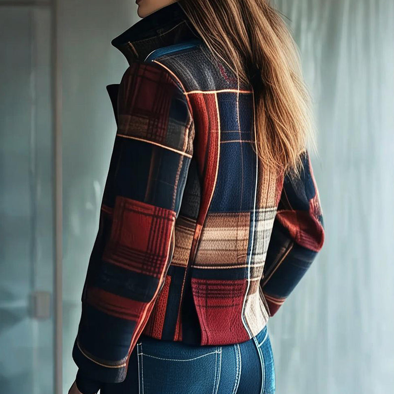 Vintage Women's Blazer With Stand Collar & Single Row Buttons Tailored Jacket For Autumn Winter Casual And Office Wear