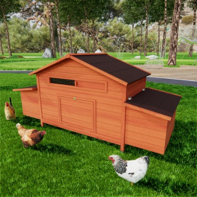 Large Wooden Chicken Coop Outdoor Hen House Poultry Cage For Outdoor With 2 Sides Nesting Boxes,2 Free-range Doors Leakproof Tray