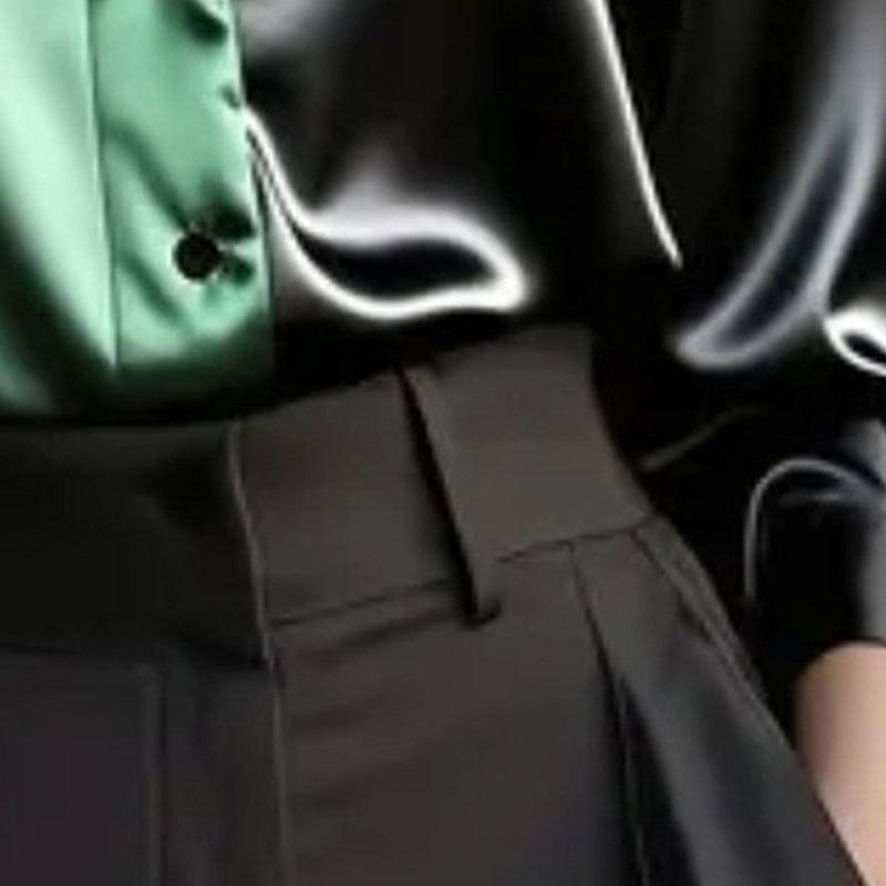 Women's Colorblock Long Sleeve Blouse Shirt Button Down Collared Tops