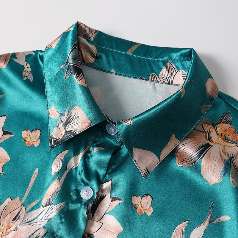 Women's Elegant Satin Lapel Long Sleeve Full Button Shirt Spring Autumn Fashion Tapered Waist Design With Sheen