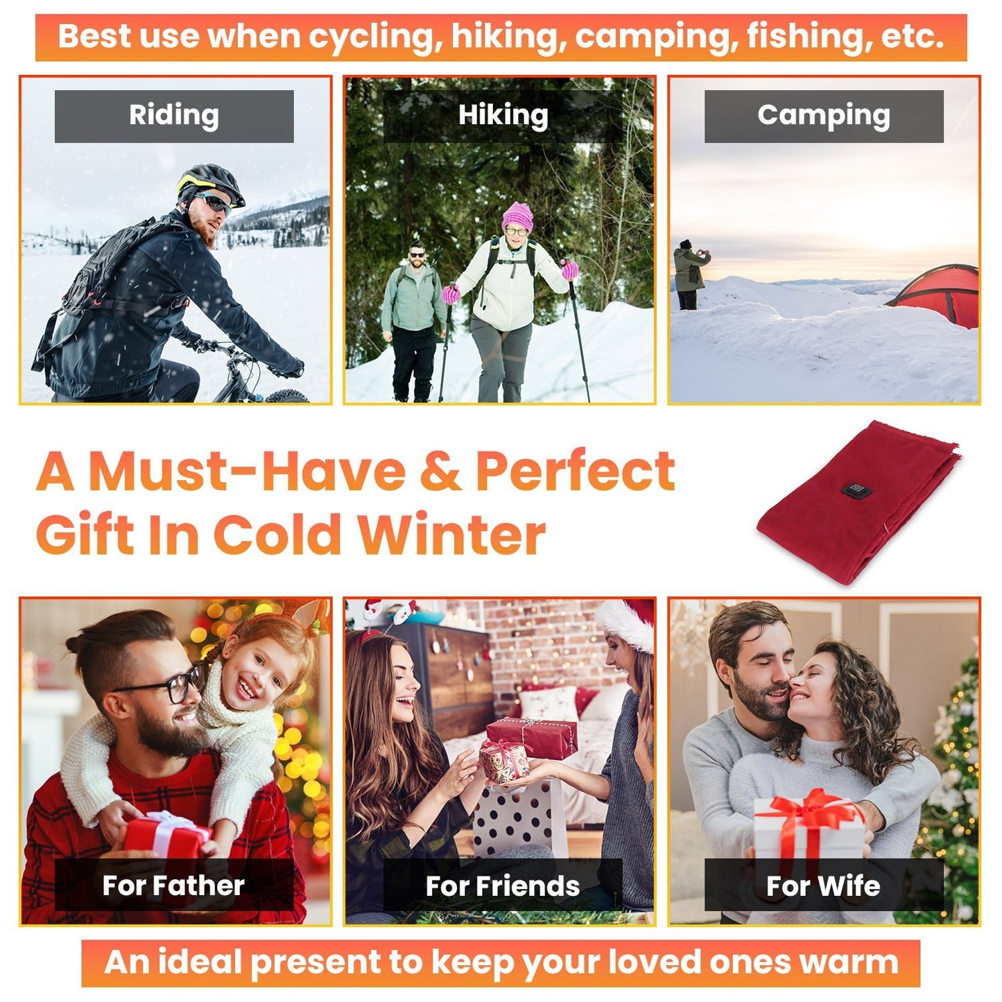 1Pc Electric Heated Winter Scarf USB Heating Neck Wrap Unisex Heated Neck Shawl Soft Warm Scarves With 3 Heating Modes For Outdoor Cycling Skiing Skating Winter Activities