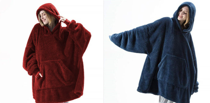 Hoodie Sweatshirt With Big Pocket Tops Sweater Comfortable Loose Double-Sided Fleece Thicker Wearable Blanket