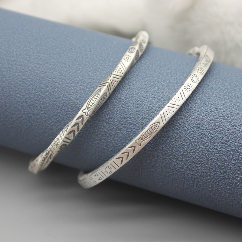 Men's And Women's Retro Totem Ethnic Style Silver Bracelet