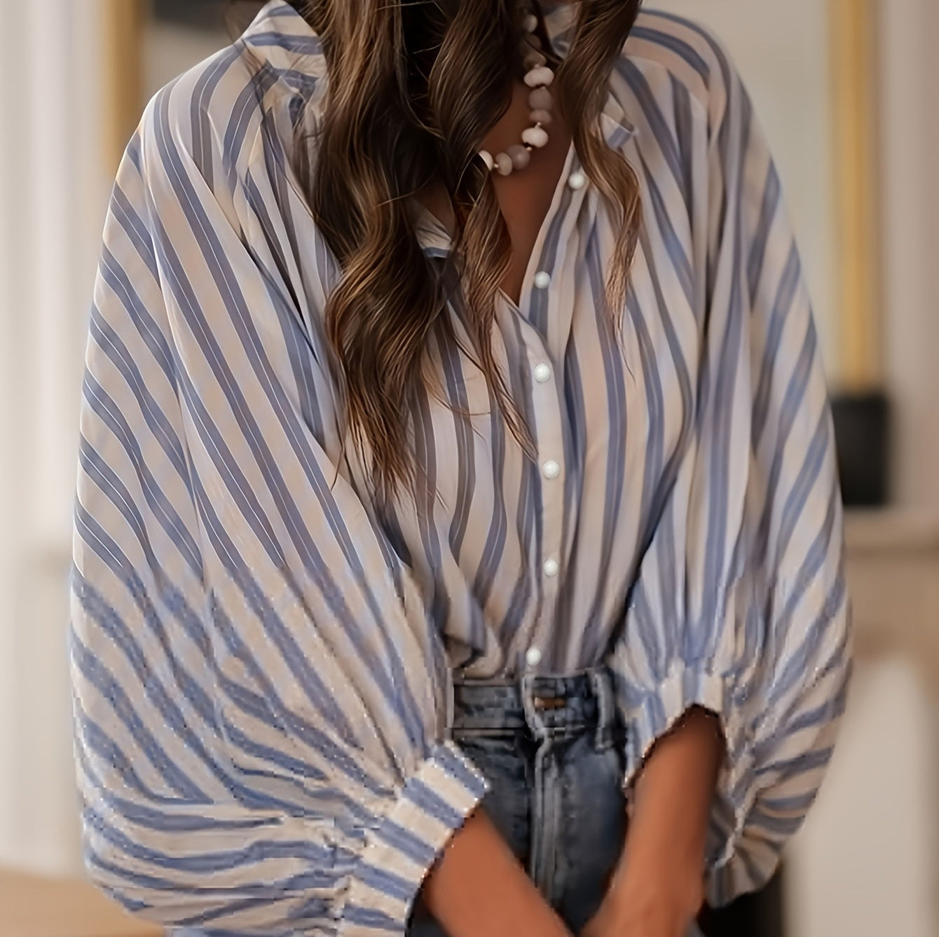 Long Sleeve Striped Shirt Slimming Casual Loose Women's Tops