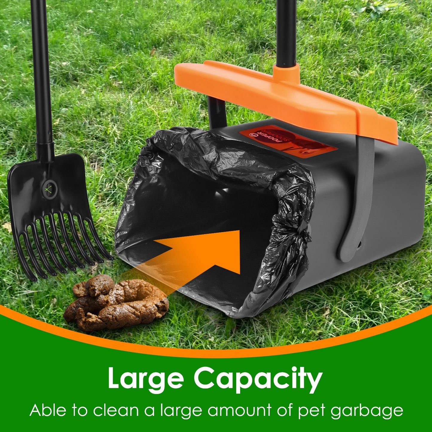 1Set Pooper Scooper Kit Dog Poop Rake & Swiveling Bin Poop Heavy Duty Pick Up Tool With Extra Long Handle 35 Waste Bags Dispenser
