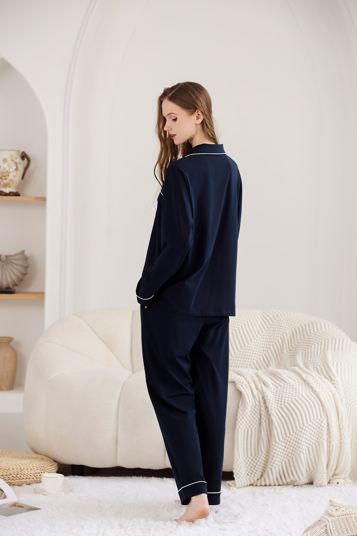 RONGTAI Cotton Womens Pajama Sets Comfy Fall Winter Pajama Set Long Sleeve Sleepwear 2 Pcs Pjs Nightwear S-XXL