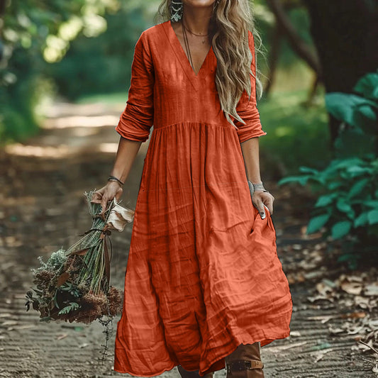 Bohemian Holiday Cotton And Linen Style Dress