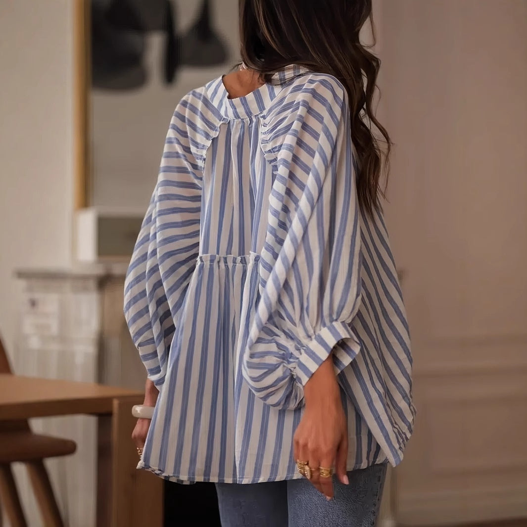 Long Sleeve Striped Shirt Slimming Casual Loose Women's Tops