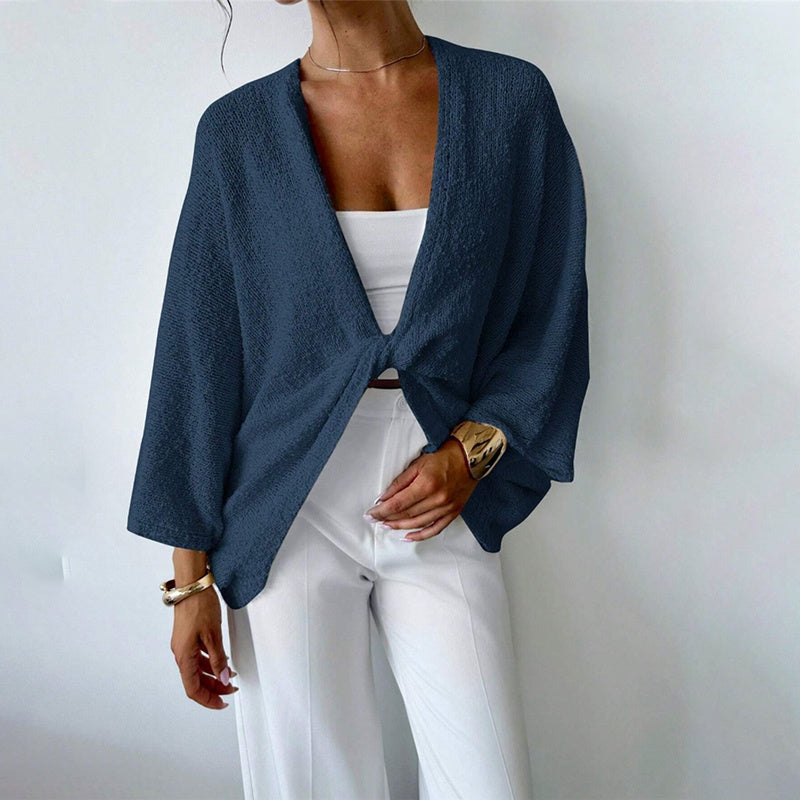 Women's Criss Cross Front Knit Sweater Long Sleeve Pullover, Loose Fit Twisted Design Fall Top