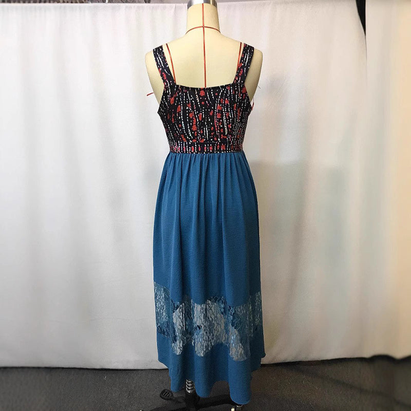 Women's V-Neck Camisole Print Dress With Tie Asymmetric Hem Midi Dress Fashion Vacation Dress For Spring Summer