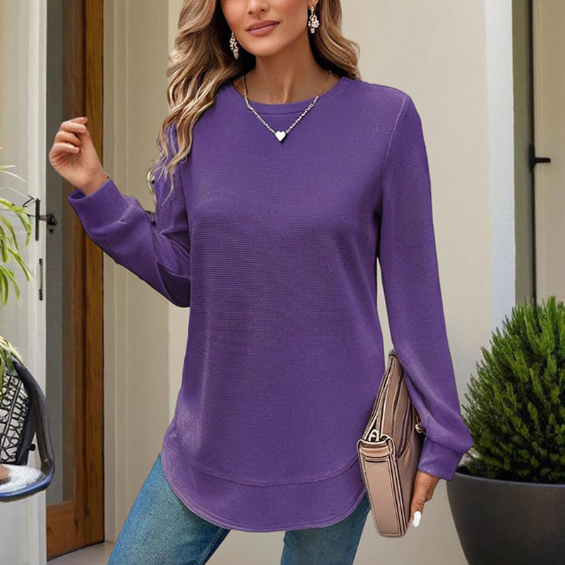 Women's Elegant Solid Color Long Sleeve Crewneck Sweatshirt, Casual Basic Pullover Top For Spring And Fall