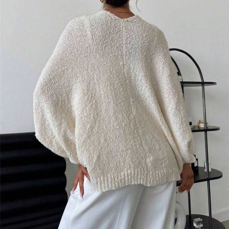 Women's Criss Cross Front Knit Sweater Long Sleeve Pullover, Loose Fit Twisted Design Fall Top