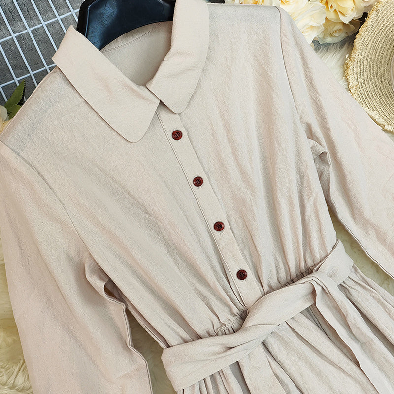 Elegant Women's Fall Dress, Polo Collar Long Sleeve Shirt Dress With Ruffle Tiered Maxi Design