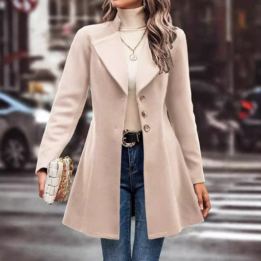 Women's Winter Overcoat Lapel Collar Single Breasted Outerwear Long Pea Coat