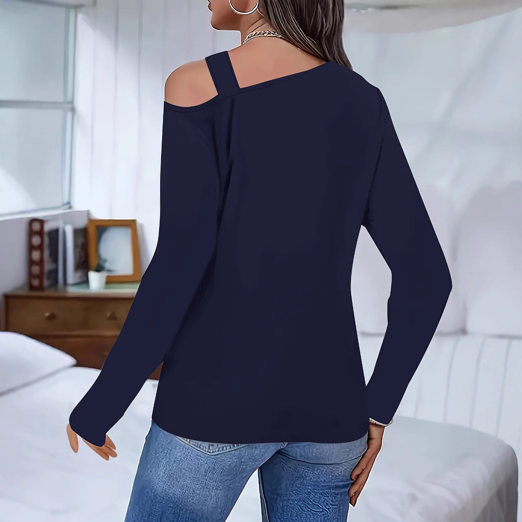 Hollow Out Shoulder-baring Long-sleeved T-shirt Women's Bottoming Shirt