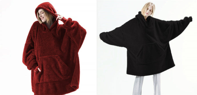 Hoodie Sweatshirt With Big Pocket Tops Sweater Comfortable Loose Double-Sided Fleece Thicker Wearable Blanket