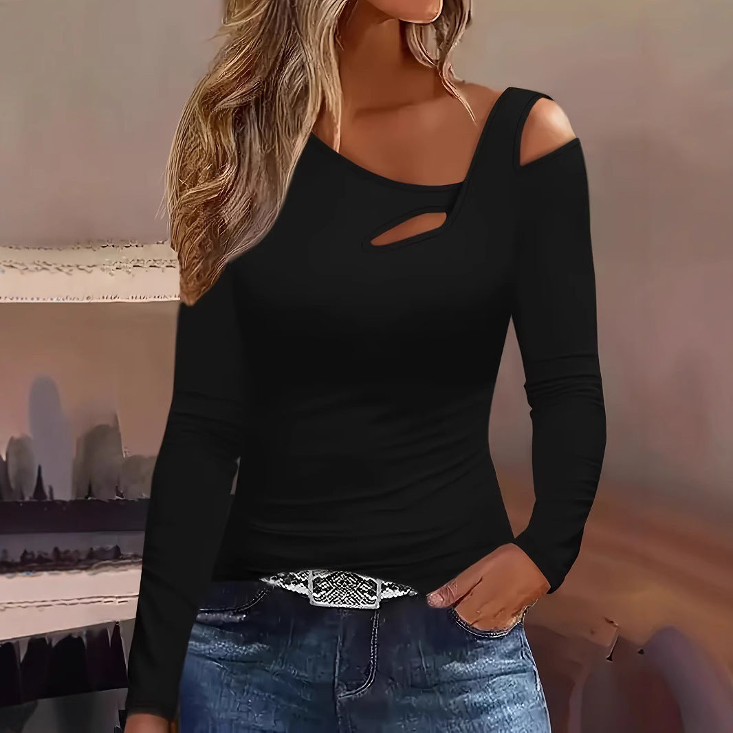 Hollow Out Shoulder-baring Long-sleeved T-shirt Women's Bottoming Shirt