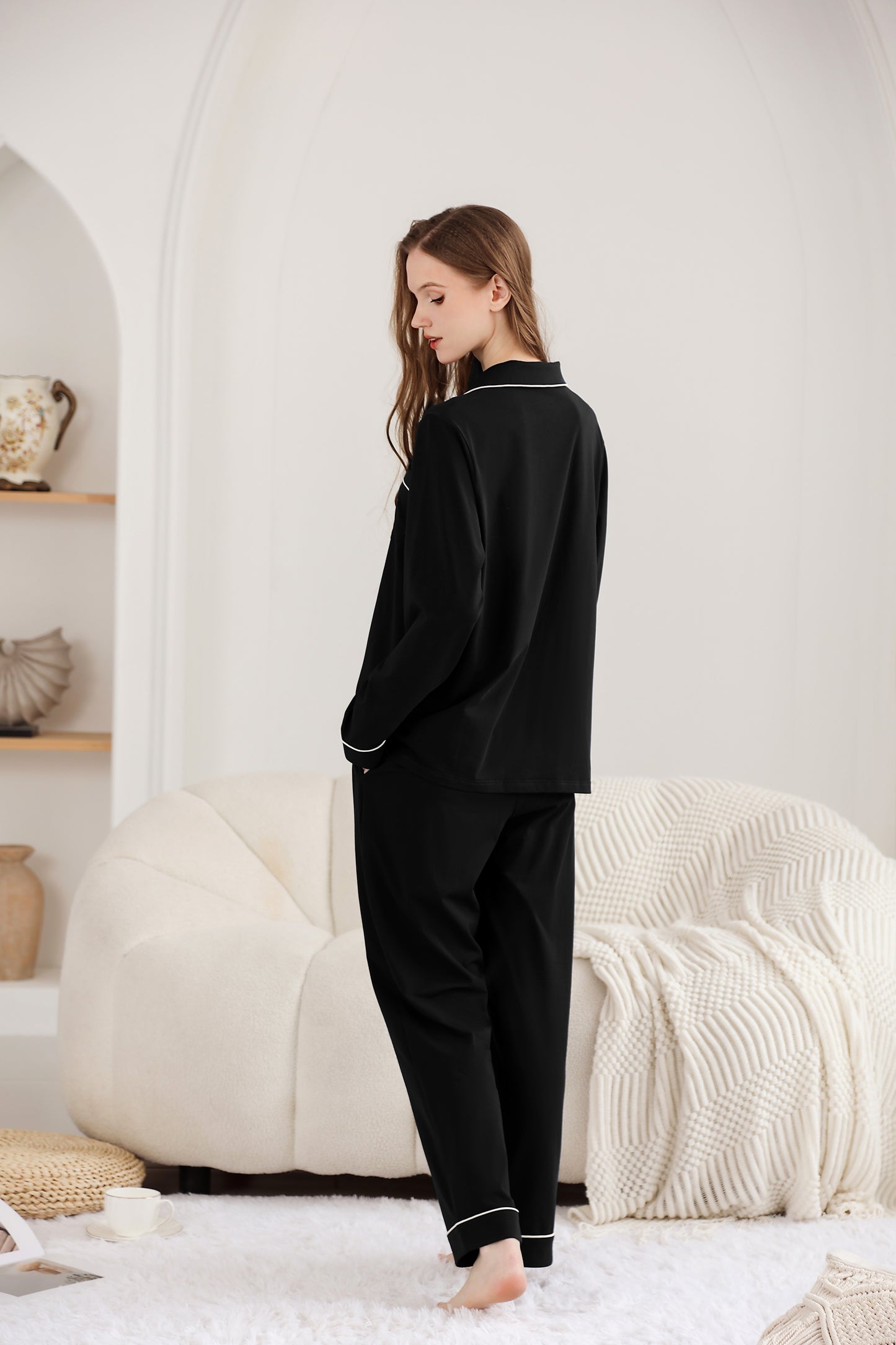 RONGTAI Cotton Womens Pajama Sets Comfy Fall Winter Pajama Set Long Sleeve Sleepwear 2 Pcs Pjs Nightwear S-XXL