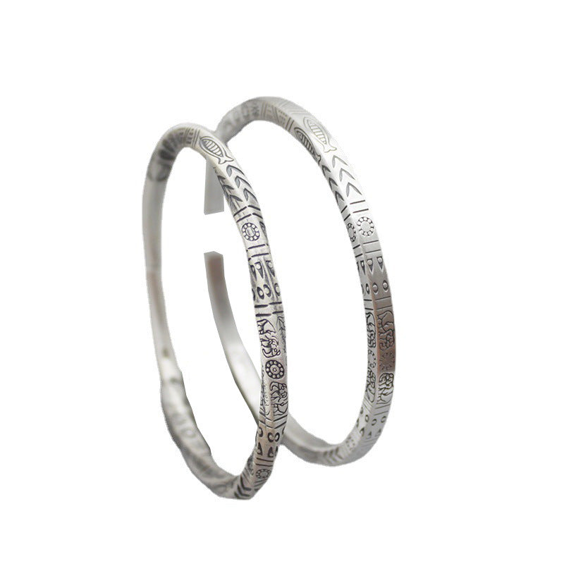 Men's And Women's Retro Totem Ethnic Style Silver Bracelet