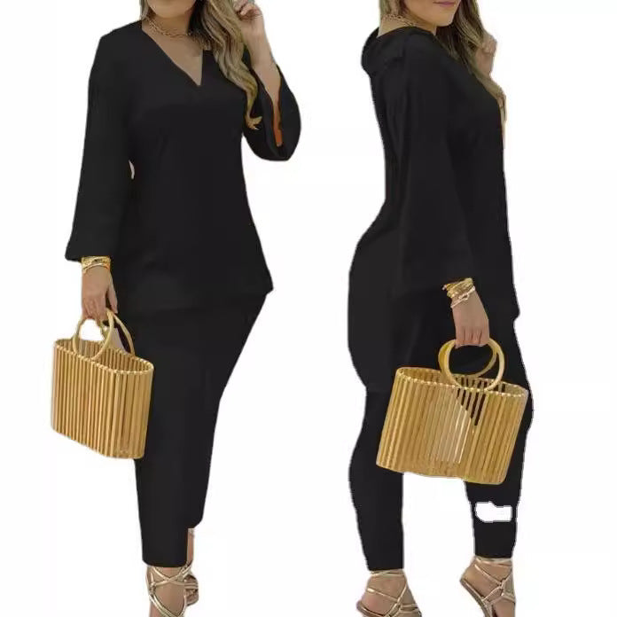 Bell Sleeve Top And Trousers Fashion Suit Women