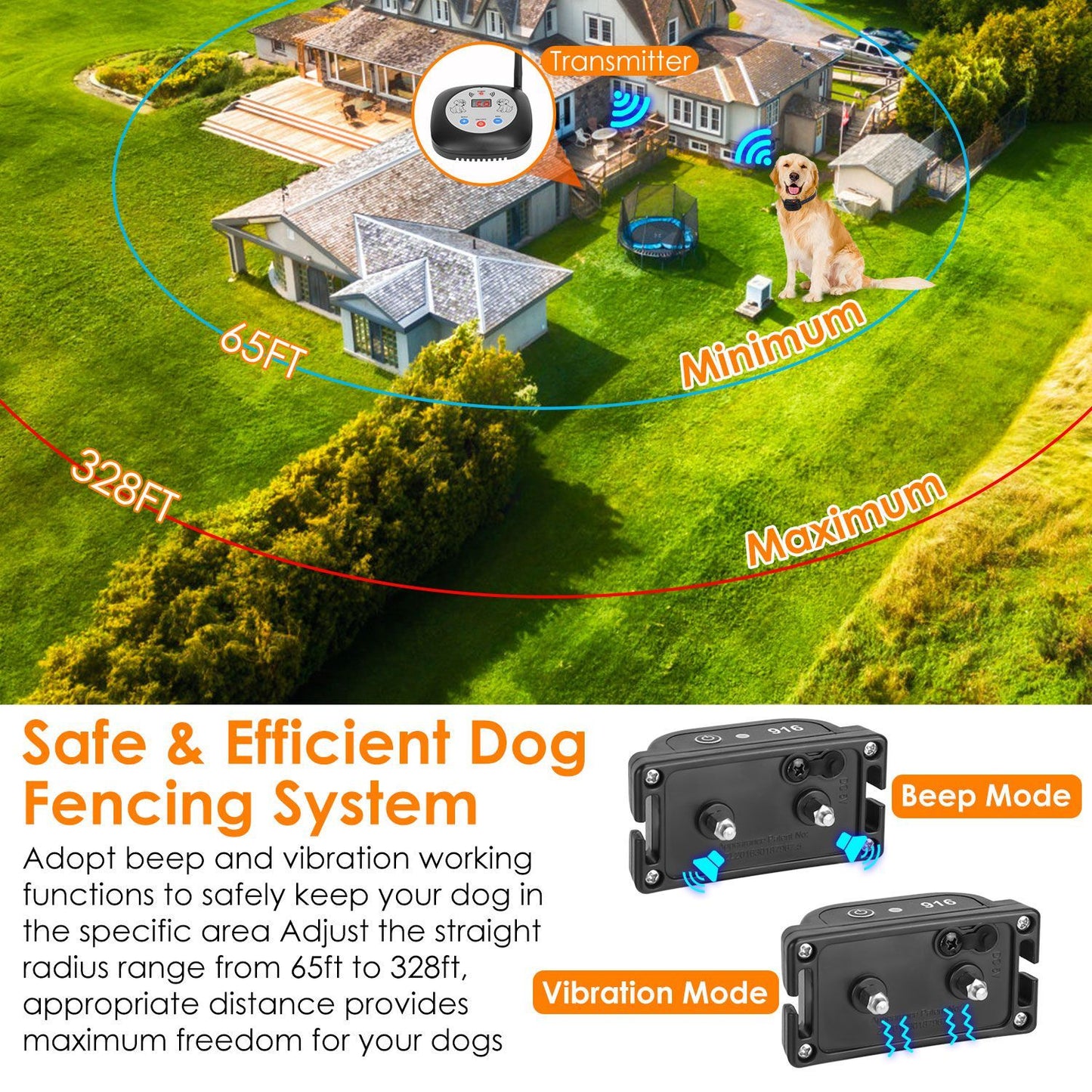 1Set 328FT Electric Wireless Dog Fence System With GPS Location Monitor Collar Receiver Rechargeable Beep Vibration Fence System For Small Medium Large Dogs