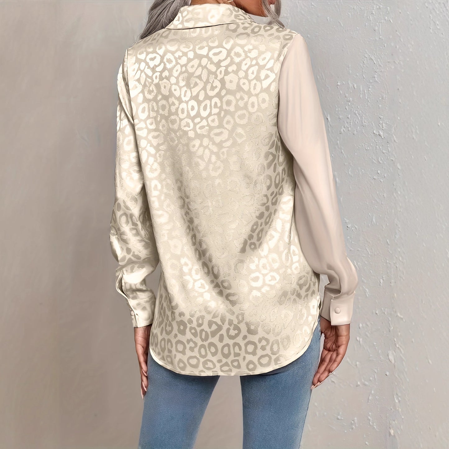 Elegant Style Leopard Print Women's Long-sleeved Double Shirt