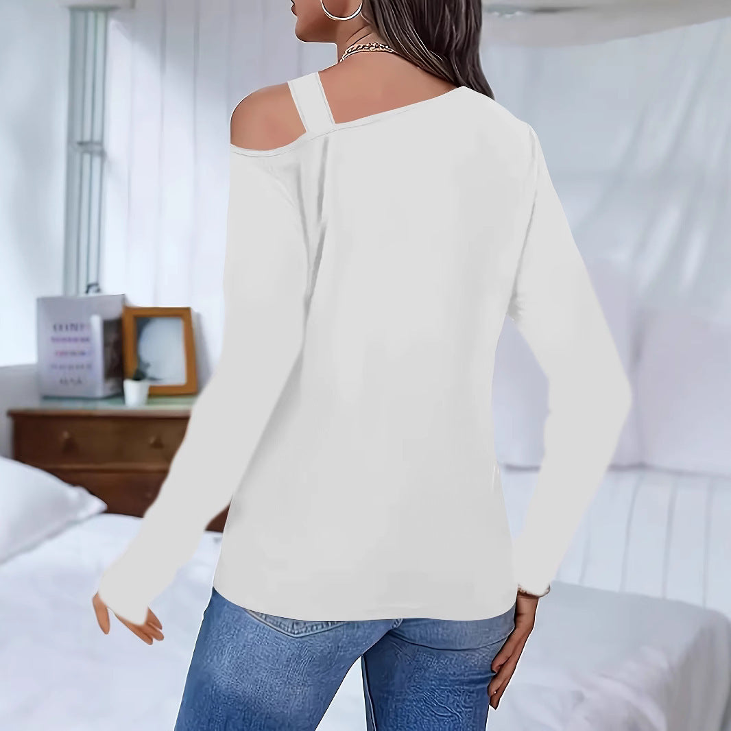 Hollow Out Shoulder-baring Long-sleeved T-shirt Women's Bottoming Shirt