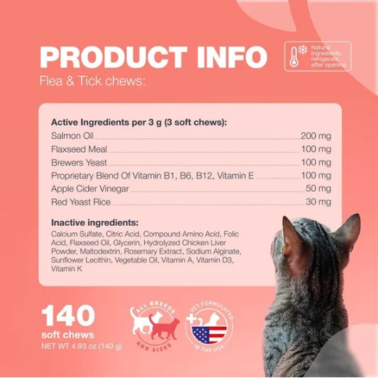 Flea Support Chews For Cats Salmon Flavor Flea And Tick Supplement For Cats Daily Oral Cat Flea And Tick Treatment Chews Soft Treats For All Breeds & Ages