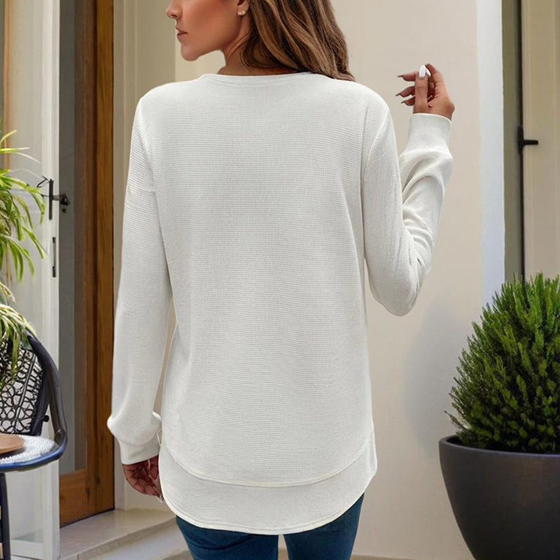 Women's Elegant Solid Color Long Sleeve Crewneck Sweatshirt, Casual Basic Pullover Top For Spring And Fall