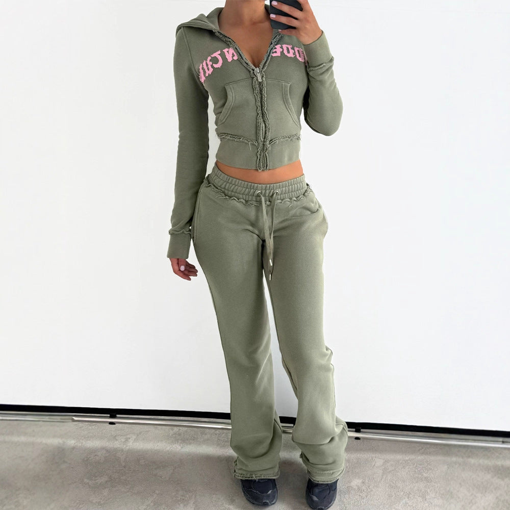 New Letter Patch Casual Trousers Suit