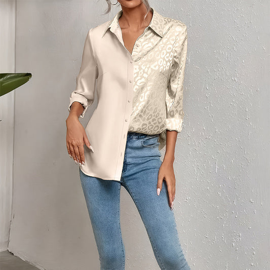Elegant Style Leopard Print Women's Long-sleeved Double Shirt
