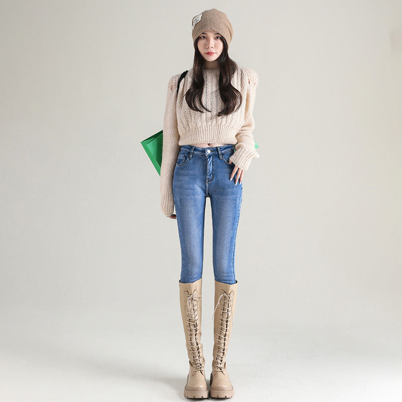 Fleece Padded Denim High Waist Tights