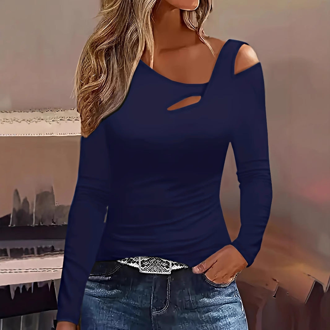 Hollow Out Shoulder-baring Long-sleeved T-shirt Women's Bottoming Shirt