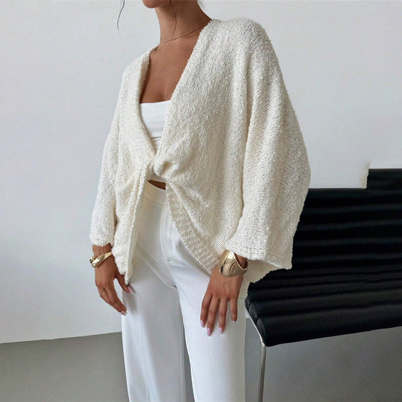 Women's Criss Cross Front Knit Sweater Long Sleeve Pullover, Loose Fit Twisted Design Fall Top