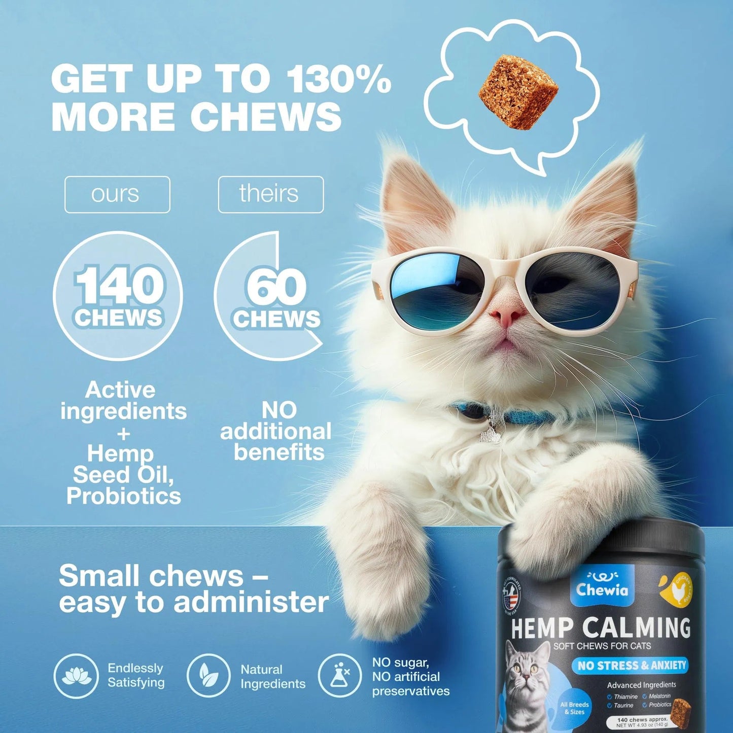 Cat Calming Treats Hemp Calming Care For Cats Cat Melatonin Soft Chews With Hemp Seed Oil And Probiotics Cat Anxiety Relief Storms Travel Grooming Separation Calming Chews For Cats