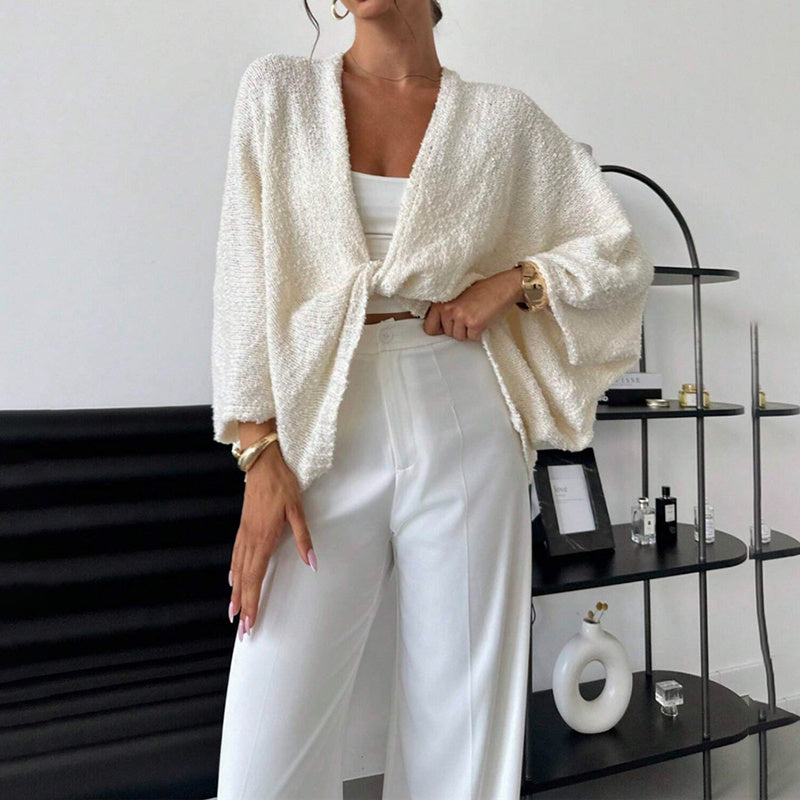 Women's Criss Cross Front Knit Sweater Long Sleeve Pullover, Loose Fit Twisted Design Fall Top