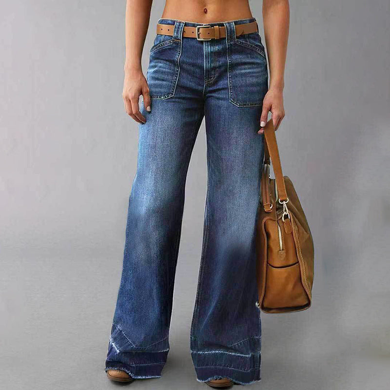 Wide Leg Straight Leg Jeans For Women High Waisted Loose Denim Pants, No Belt