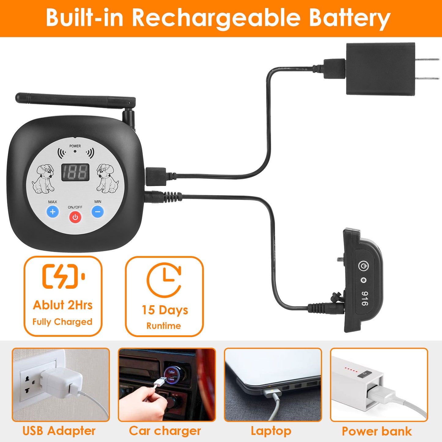 1Set 328FT Electric Wireless Dog Fence System With GPS Location Monitor Collar Receiver Rechargeable Beep Vibration Fence System For Small Medium Large Dogs