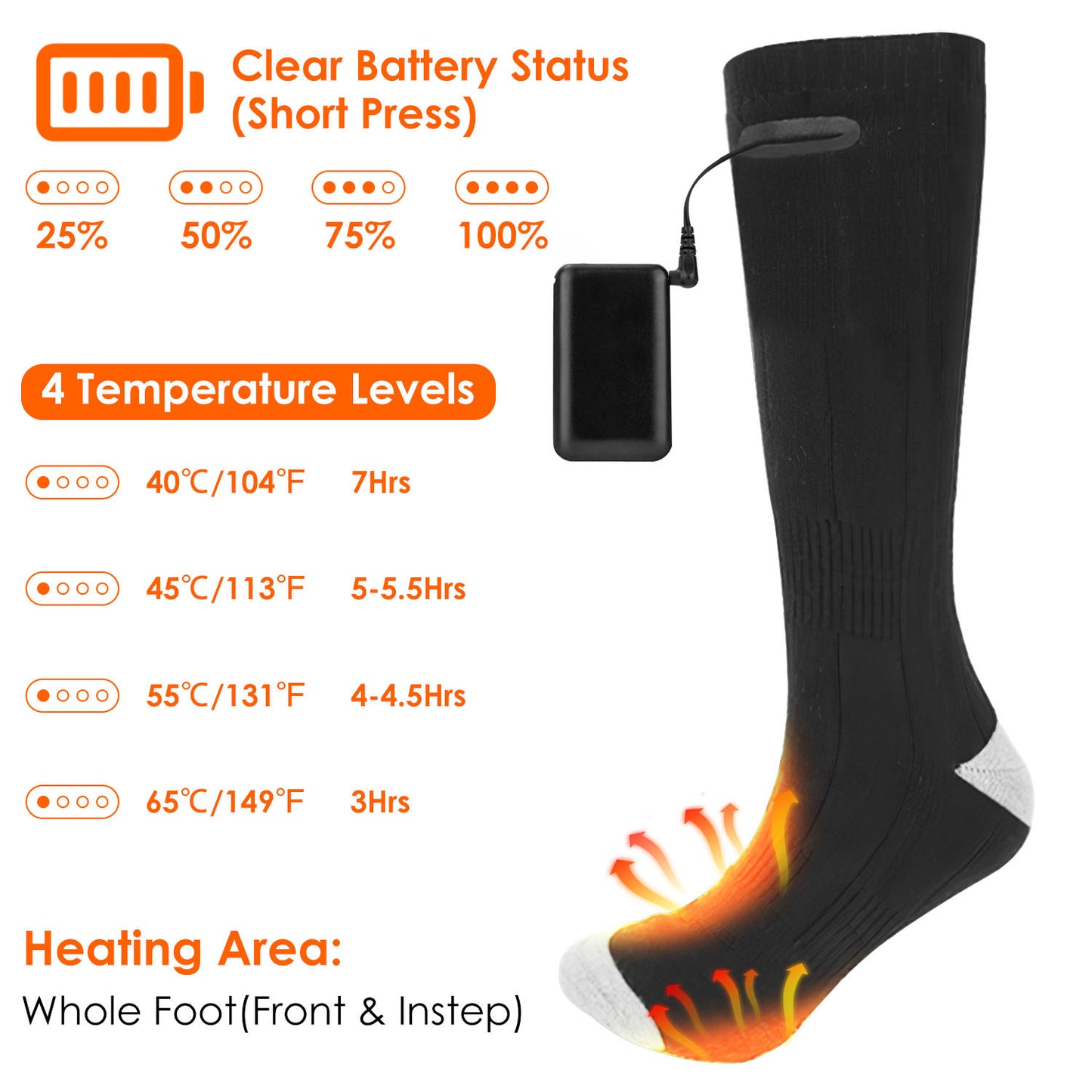 1Pair  Electric Heated Socks For Men Women Battery Powered Heated Socks Rechargeable Feet Warmer With 4 Temperature Levels Indoor Outdoor Machine Washable