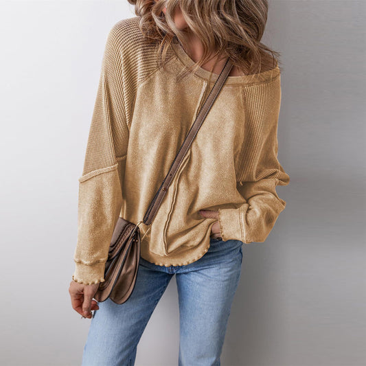 Sports And Leisure Round Neck Long Sleeve Reverse Stitching Loose Pullover Sweatershirt